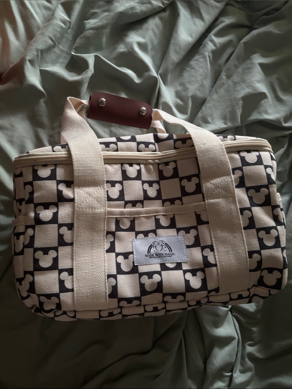 Made With Magic Mickey Checkerboard Canvas Tote - Cream & Black